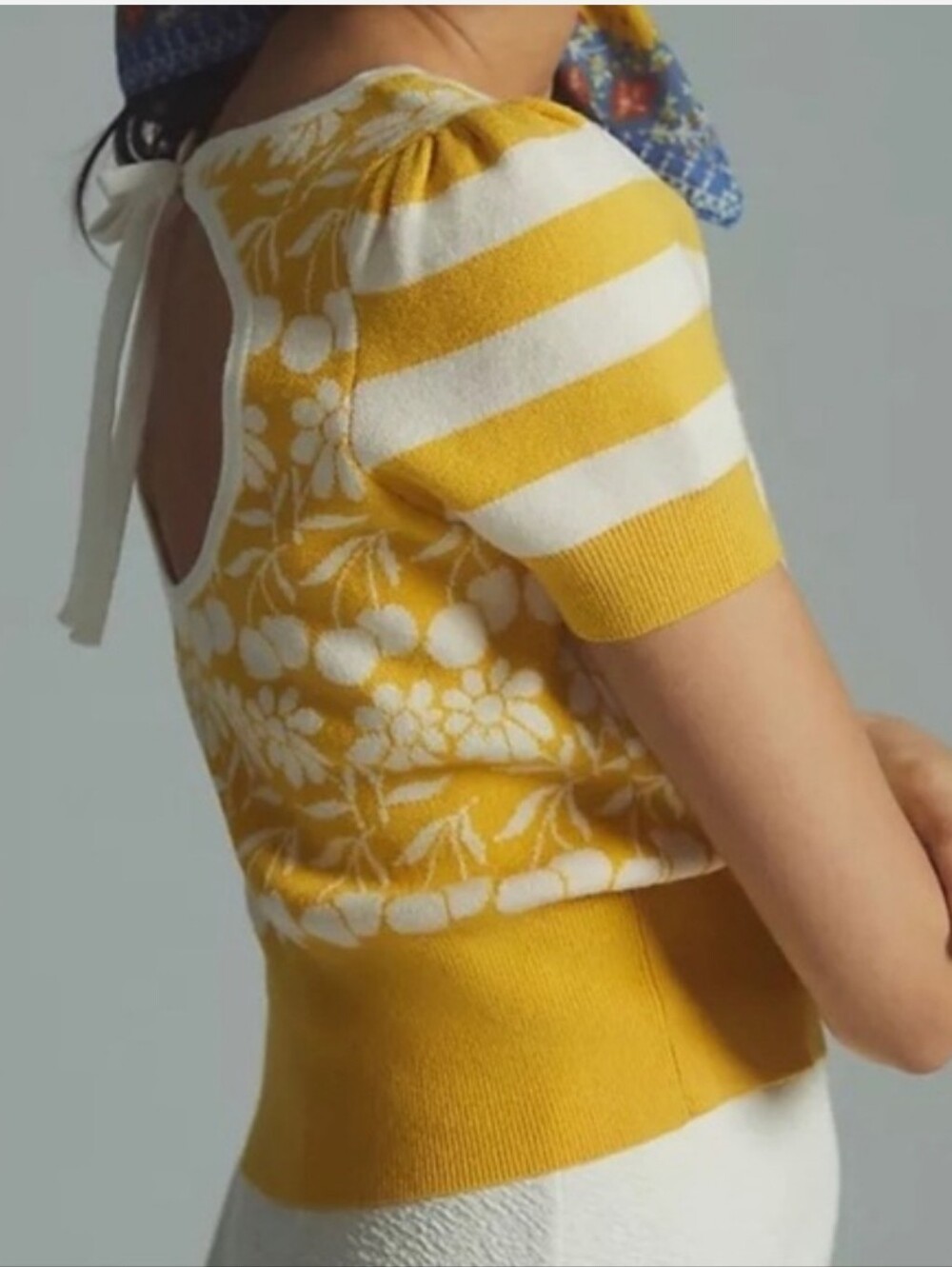 Anthropologie Women's Maeve Yellow Floral Boho Sweater Top | Open Back | Sz XS - Picture 2 of 13